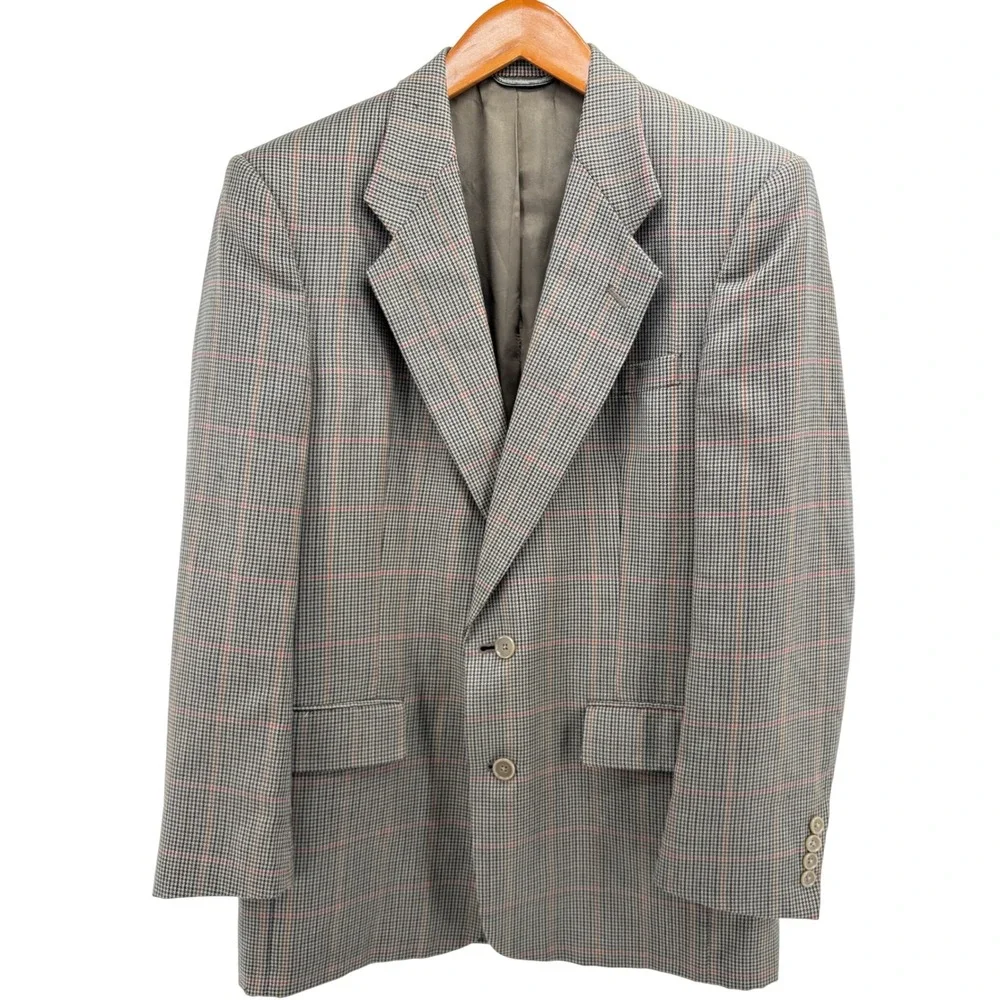 Christian Dior Monsieur‎ Mens Brown Wool Houndstooth Plaid Blazer Sport Coat 42R